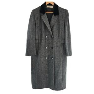 Adonna Women Vtg 90s USA Wool Blend Herringbone Double Breast Velvet Trim Coat S